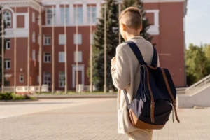 youthul schoolboy with black backpack moving school 274679 27892